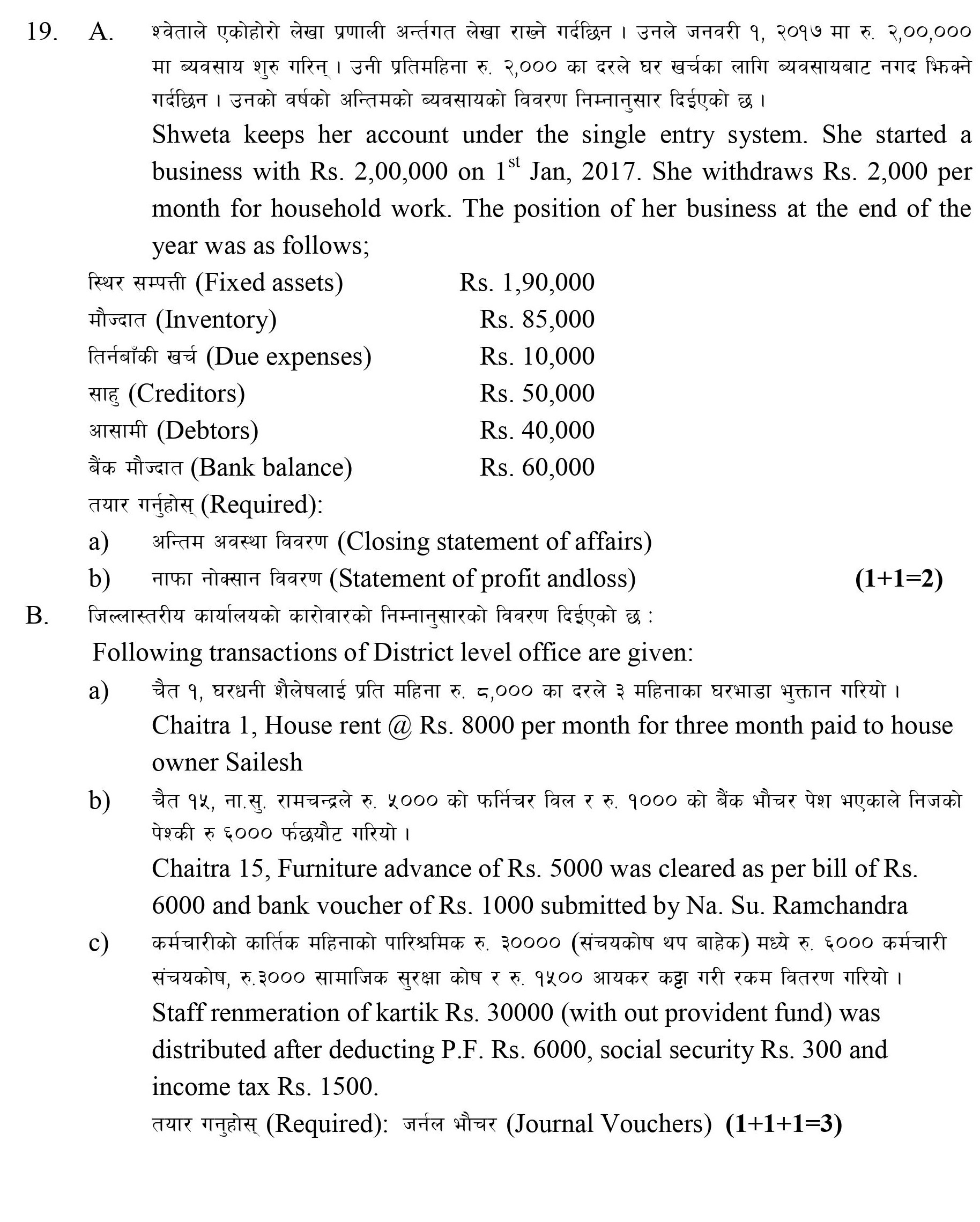 NEB Class 11 Account (Principle of Accounting) Model Question 2080 PDF